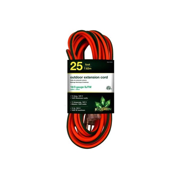 Gogreen SJTW Extension Cord, 16 AWG, Outdoor, 16/3, 1 Outlets, Orange, 25 ft GG-13725 - main